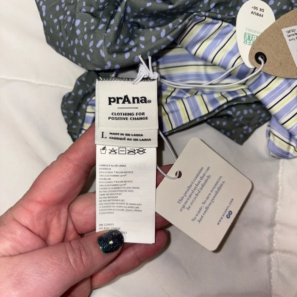 New! prAna Gemma Reversible Bikini Bottoms - UPF 50+ Size Large Striped Dots